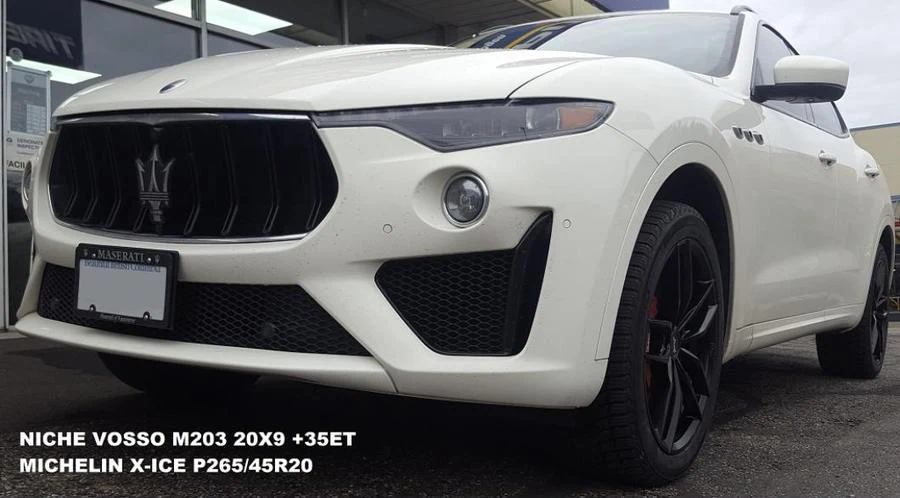 White Maserati SUV at Tire Capital in Prince George. Fitted: NICHE VOSSO M203 20X9 +35ET; MICHELIN X-ICE P265/45R20